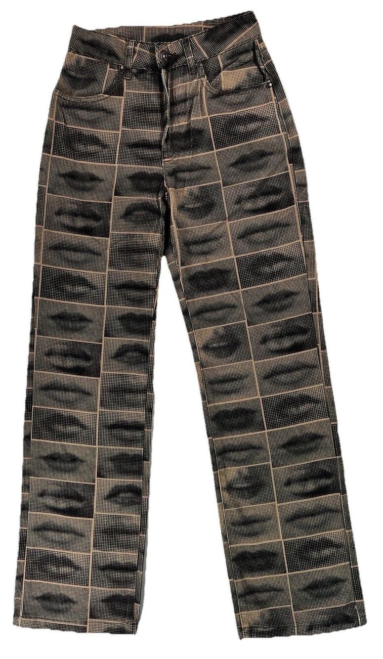 The Ragged Priest Woman's Jeans Lips Print Gold/Black Zip Fly Pants Size 8 Tripy